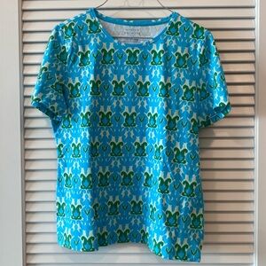 Talbots Blue/Green Patterned Tee Shirt Size LP